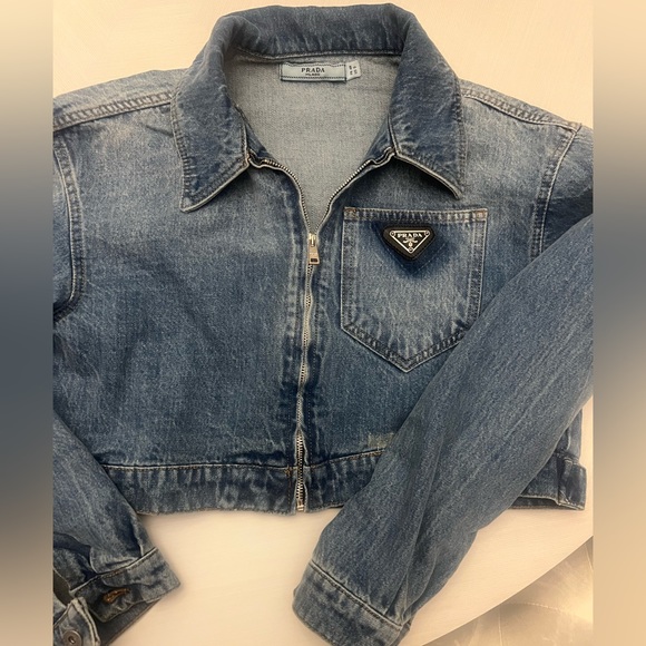 Prada Jackets & Blazers - Prada Logo Plaque Cropped Denim Jacket . Pre loved❤️